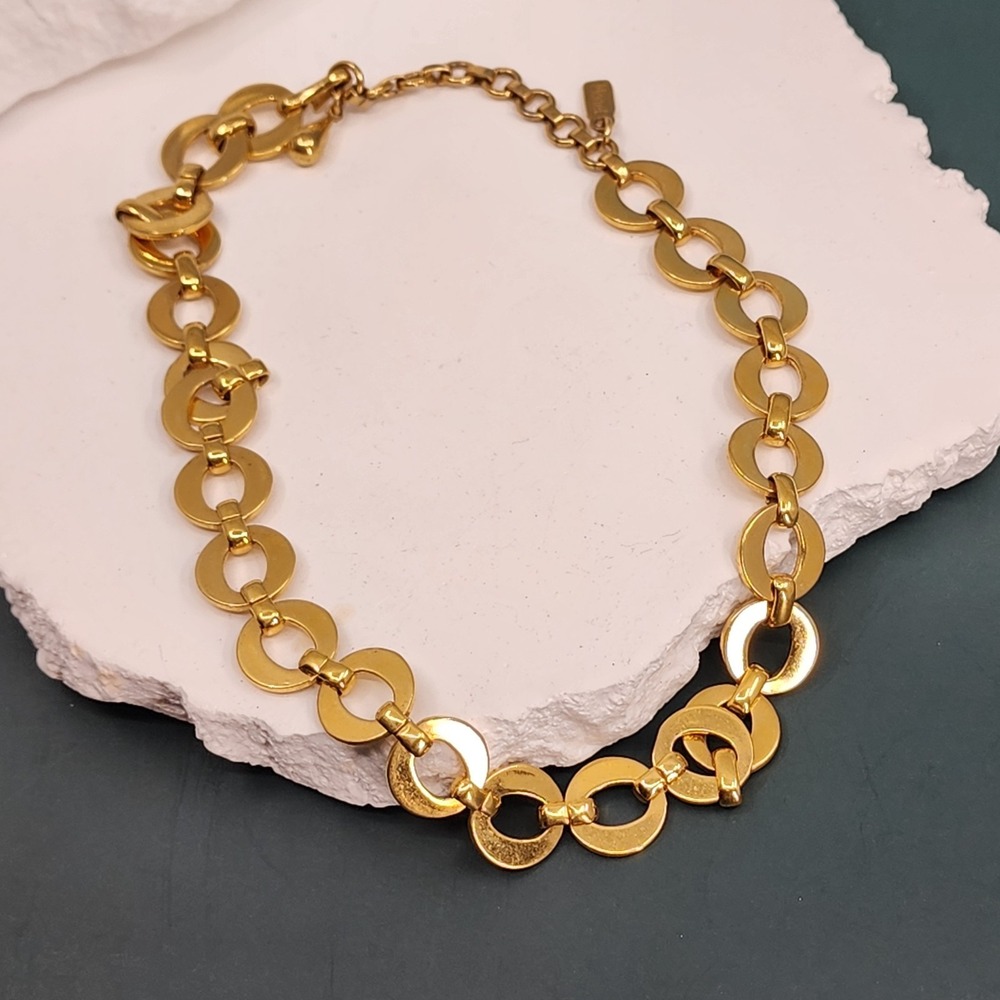 Monet Gold Tone Chunky Circle Link Chain Necklace Statement Designer Jewelry